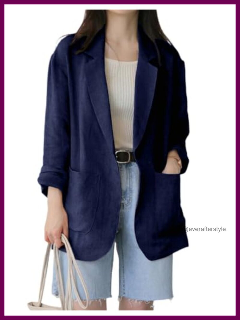 Women's Linen Blend Blazer Lightweight Casual Work Jacket